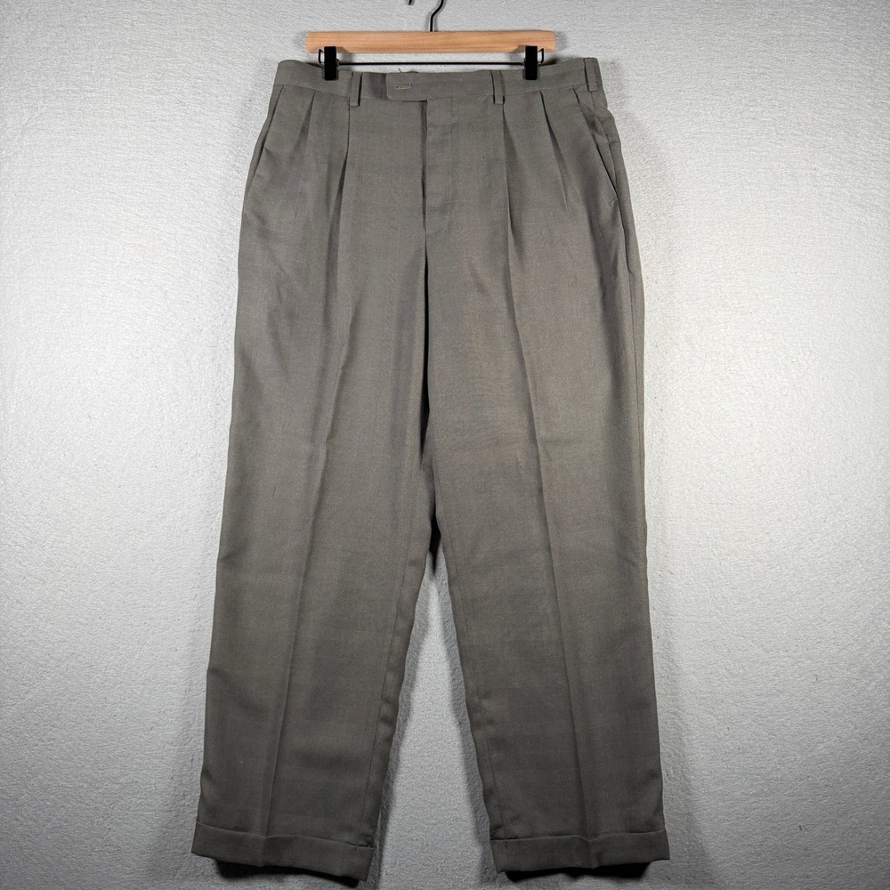 Axist Mens Pleated Dress Pants Olive Green Super 100s Hi-Twist 36x30 36SB0056‎
